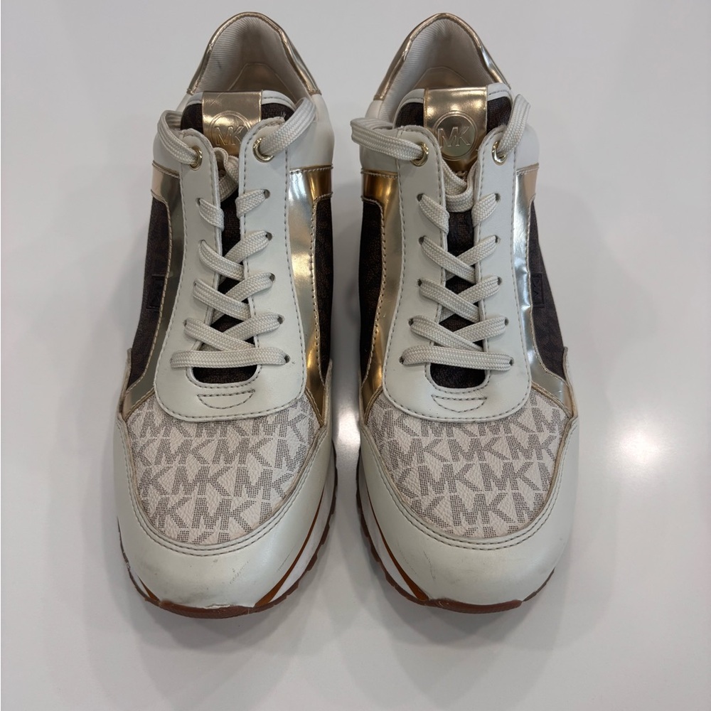 Michael Kors Women's Gold and White Maddy Trainers Size 9.5…WORN ONCE!